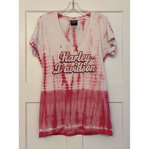Harley-Davidson Tops - Harley Davidson Tie Dye T-Shirt XL V Neck Pink Short Sleeve Vtg 2012 Seminole Fl